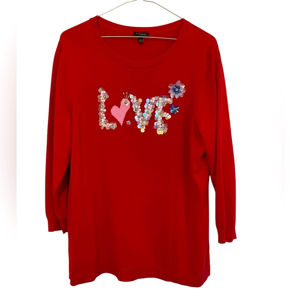 Red quarter sleeve Talbots love sweater size large
